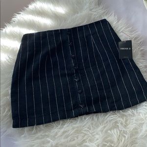 Button up navy skirt with white strips